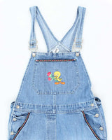 Vintage Women's Looney Tunes Tweety Bird Embroidered Light Wash Dungarees - W32 L23