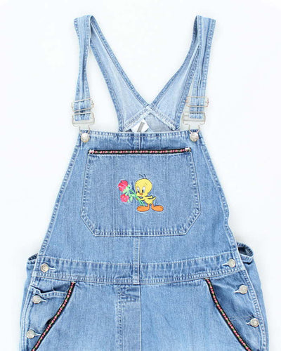 Vintage Women's Looney Tunes Tweety Bird Embroidered Light Wash Dungarees - W32 L23