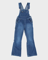 Vintage 90s Silver Dark Wash Flared Dungarees - W30 L30