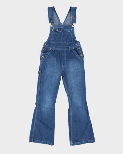 Vintage 90s Silver Dark Wash Flared Dungarees - W30 L30