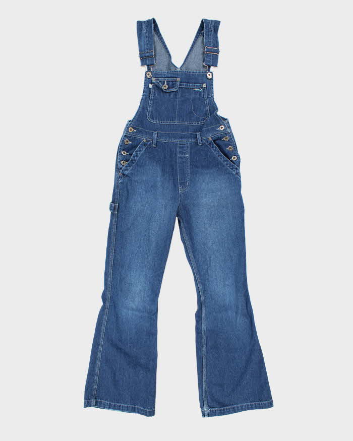 Vintage 90s Silver Dark Wash Flared Dungarees - W30 L30