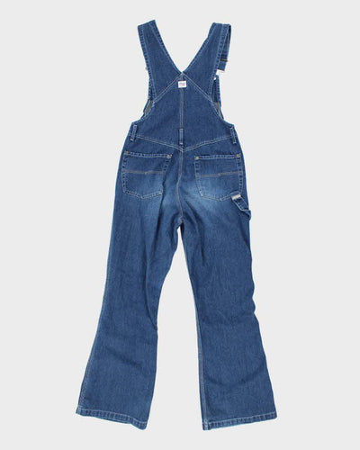 Vintage 90s Silver Dark Wash Flared Dungarees - W30 L30