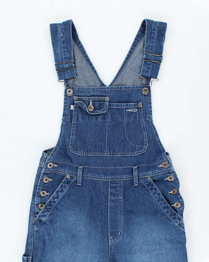Vintage 90s Silver Dark Wash Flared Dungarees - W30 L30