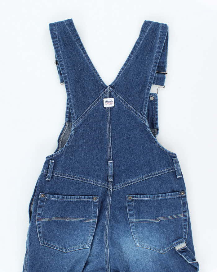 Vintage 90s Silver Dark Wash Flared Dungarees - W30 L30