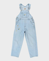 Women's Vintage Nevada 1990s Light Wash Long Cotton Denim Dungarees - M