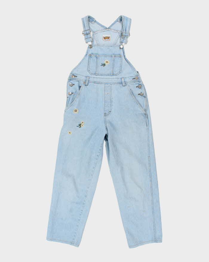 Women's Vintage Nevada 1990s Light Wash Long Cotton Denim Dungarees - M