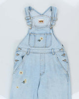 Women's Vintage Nevada 1990s Light Wash Long Cotton Denim Dungarees - M