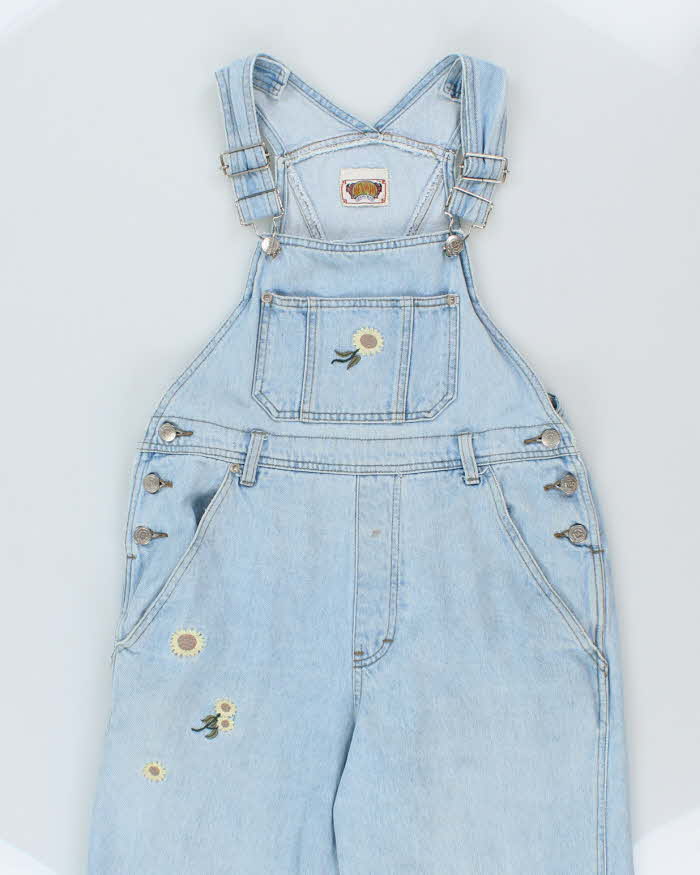 Women's Vintage Nevada 1990s Light Wash Long Cotton Denim Dungarees - M