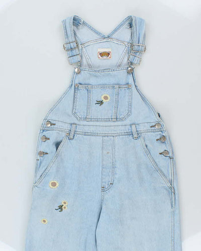 Women's Vintage Nevada 1990s Light Wash Long Cotton Denim Dungarees - M