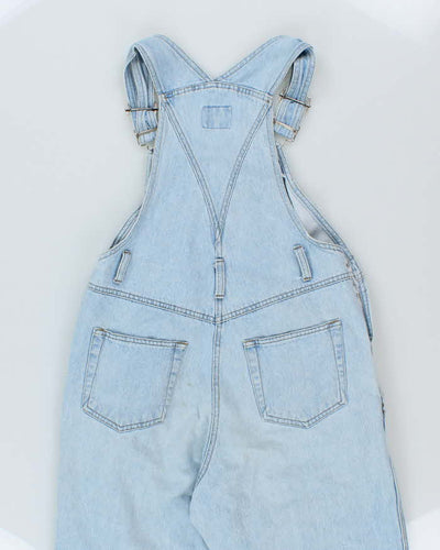 Women's Vintage Nevada 1990s Light Wash Long Cotton Denim Dungarees - M