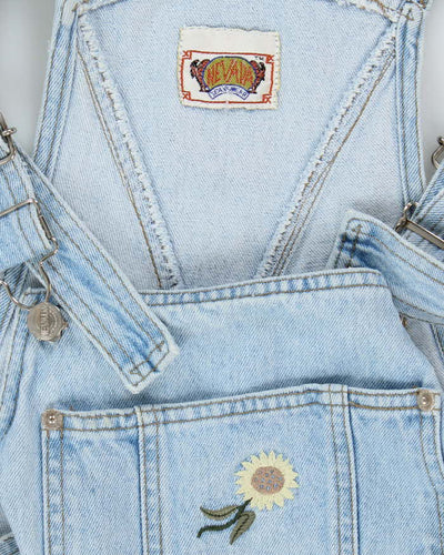 Women's Vintage Nevada 1990s Light Wash Long Cotton Denim Dungarees - M
