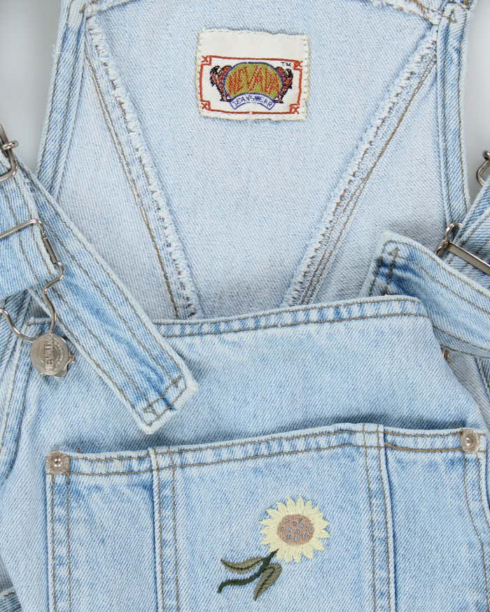 Women's Vintage Nevada 1990s Light Wash Long Cotton Denim Dungarees - M