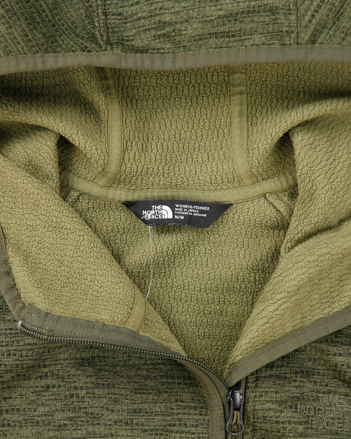 Vintage The North Face Women's Khaki Soft Shell Asymmetric Zip-Up Fleece Hoodie - M
