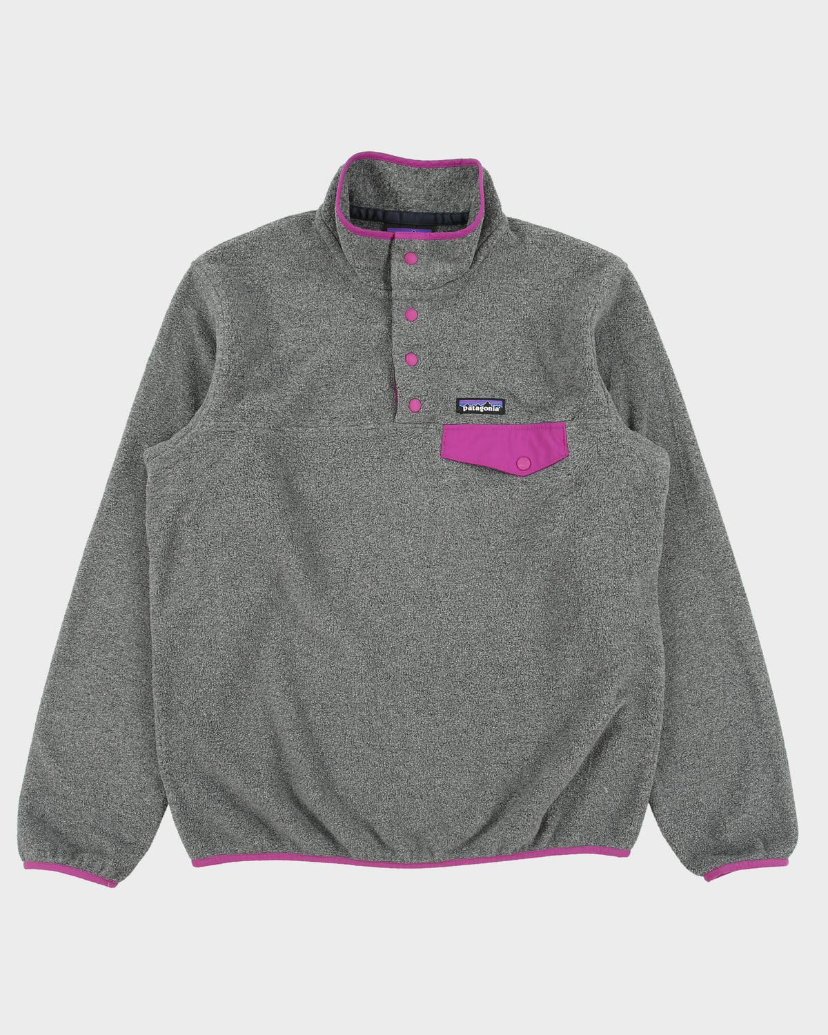 Patagonia Women's Grey/Hot Pink Synchilla Snap-T Pullover Fleece - M