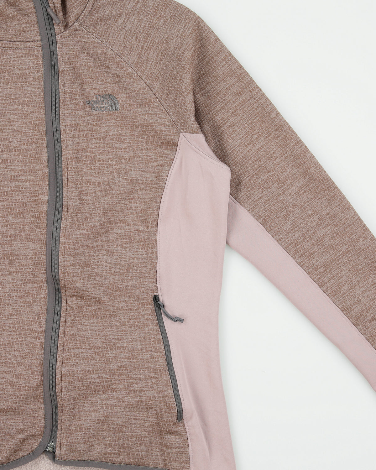 Vintage The North Face Women's Quail Grey Arcata Asymmetric Full-ZIp Fleece Hoodie - XL