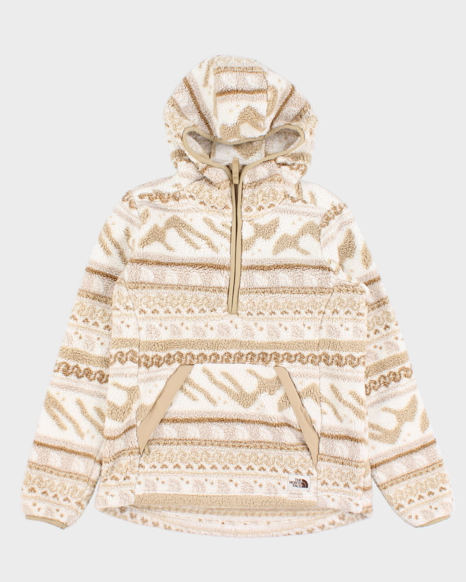 The North Face Beige & White Printed Hooded Fleece - XS