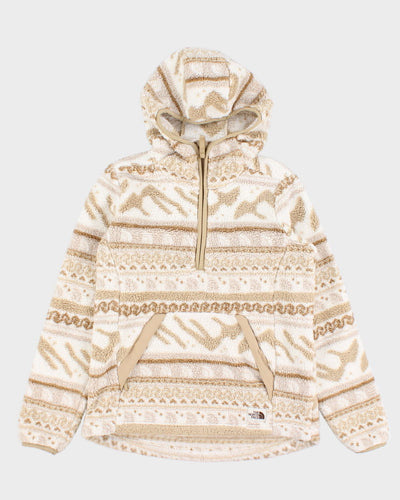 The North Face Beige & White Printed Hooded Fleece - XS