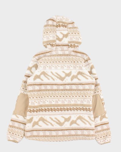 The North Face Beige & White Printed Hooded Fleece - XS