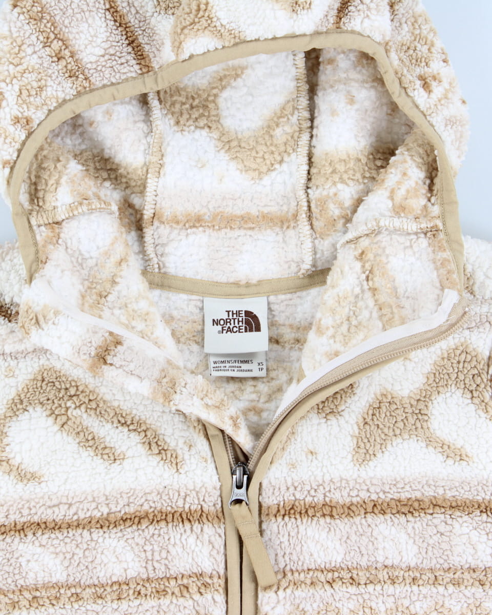 The North Face Beige & White Printed Hooded Fleece - XS