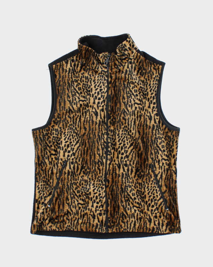 Vintage Y2k 00s Leopard Print Sleeveless Fleece - L