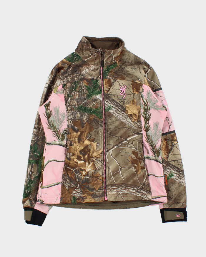 Vintage 00s Women's Browning Real Tree Camo Baby Pink Full-Zip Fleece - M
