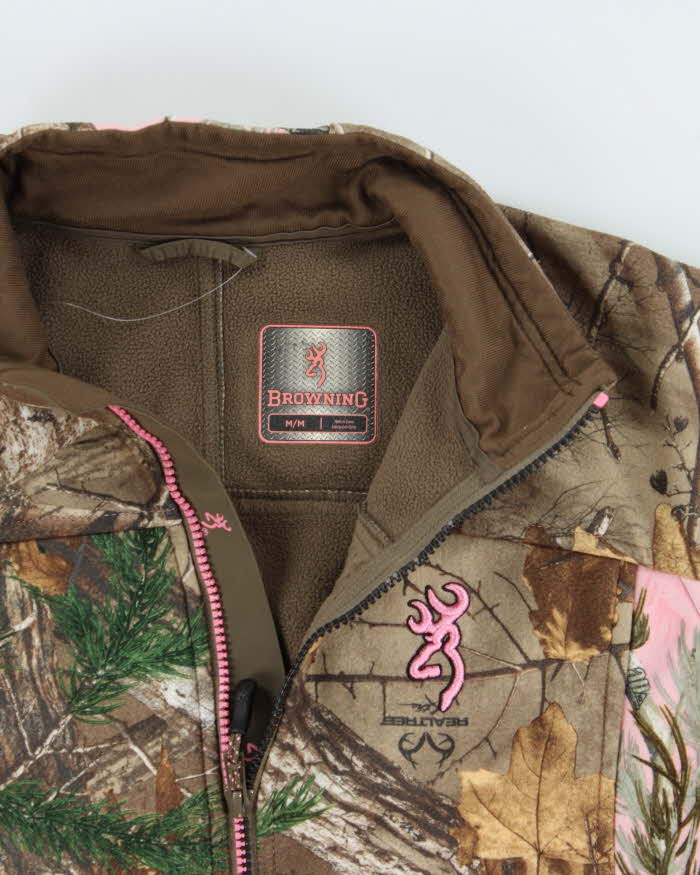Vintage 00s Women's Browning Real Tree Camo Baby Pink Full-Zip Fleece - M
