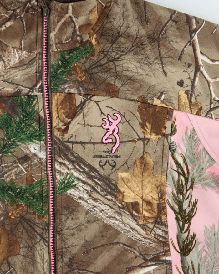 Vintage 00s Women's Browning Real Tree Camo Baby Pink Full-Zip Fleece - M