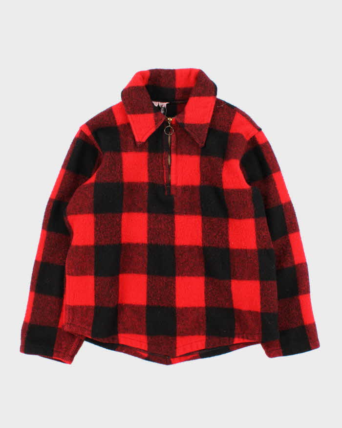 Vintage 1970s Woolrich Buffalo Plaid Wool Women's Collared Quarter-Zip Pullover - L