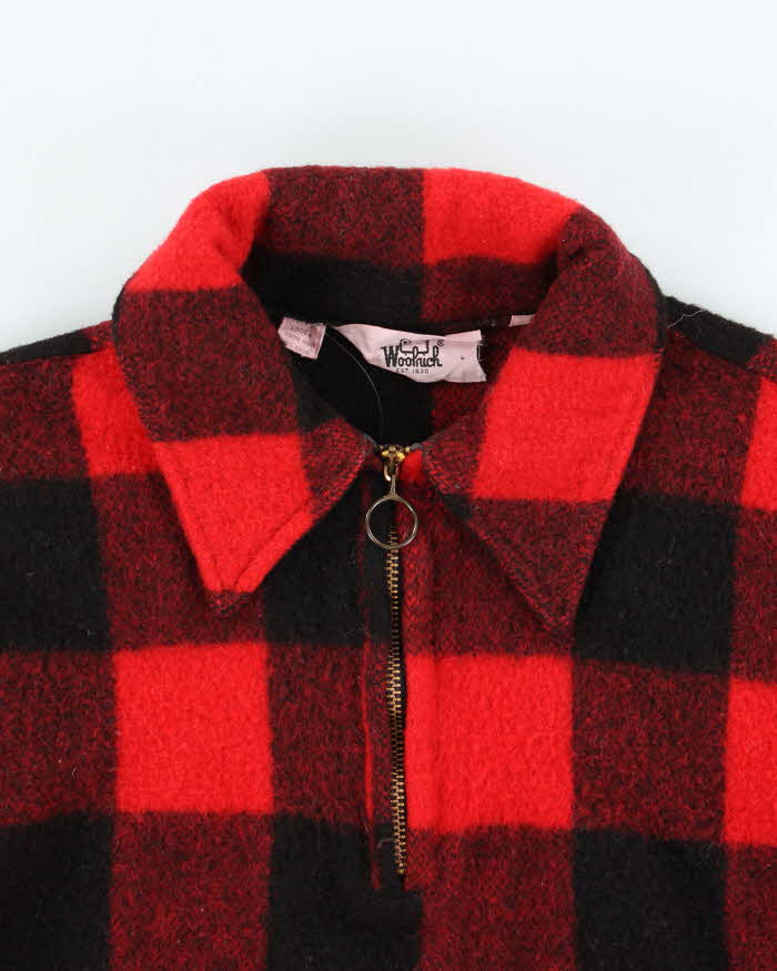 Vintage 1970s Woolrich Buffalo Plaid Wool Women's Collared Quarter-Zip Pullover - L