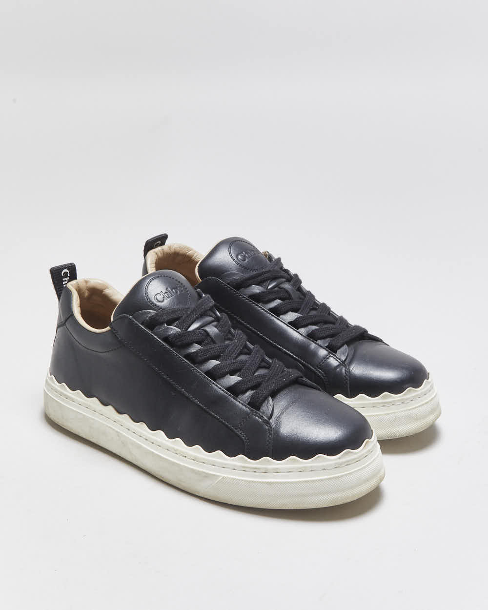 Chloe Women's Black Lauren Calfskin Leather Lace-Up Low Top Trainers - UK5