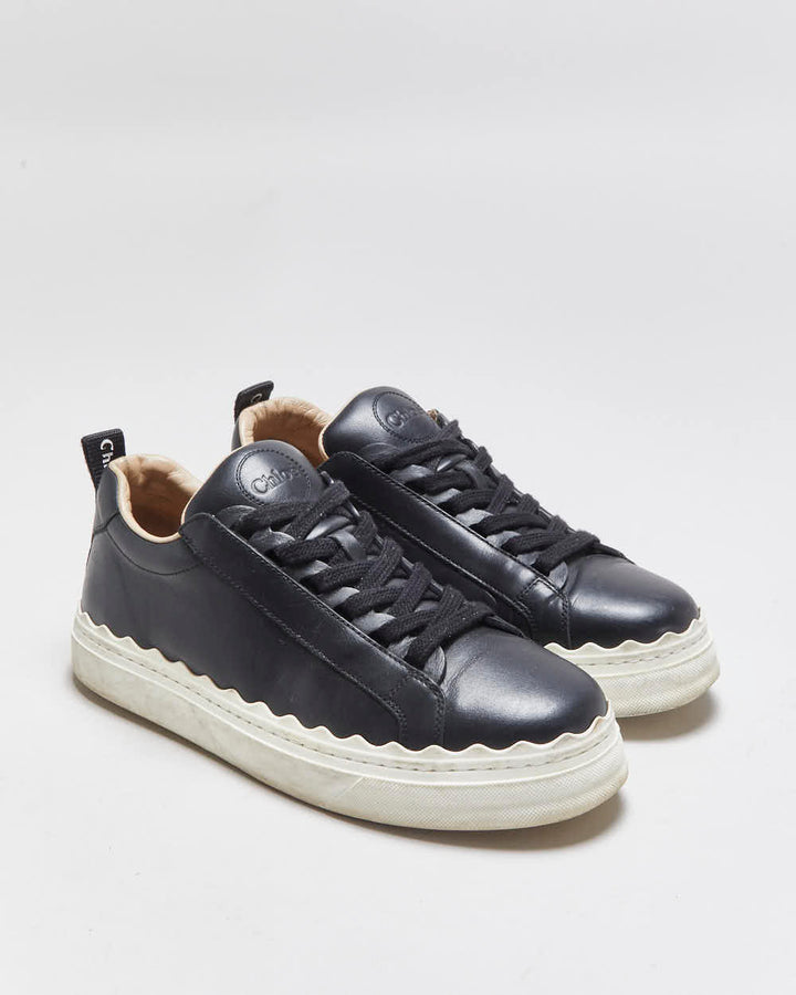 Chloe Women's Black Lauren Calfskin Leather Lace-Up Low Top Trainers - UK5