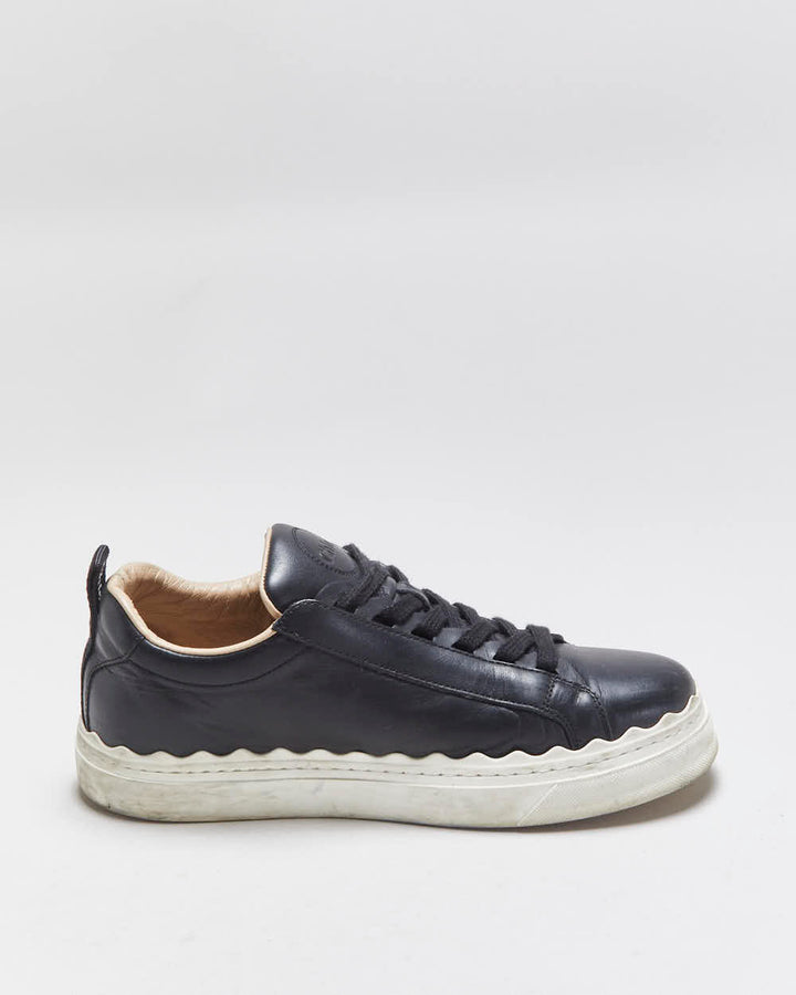 Chloe Women's Black Lauren Calfskin Leather Lace-Up Low Top Trainers - UK5