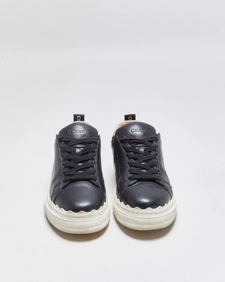Chloe Women's Black Lauren Calfskin Leather Lace-Up Low Top Trainers - UK5
