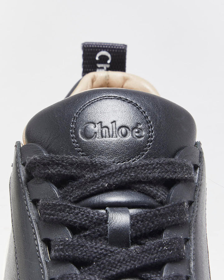 Chloe Women's Black Lauren Calfskin Leather Lace-Up Low Top Trainers - UK5