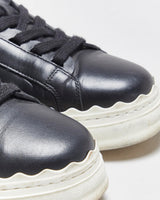 Chloe Women's Black Lauren Calfskin Leather Lace-Up Low Top Trainers - UK5