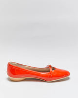 DS Vintage Y2K 00s Salvatore Ferragamo 'Audrey (1954)' Women's Orange Patent Leather Ballet Flats - UK5