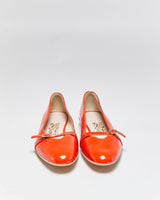 DS Vintage Y2K 00s Salvatore Ferragamo 'Audrey (1954)' Women's Orange Patent Leather Ballet Flats - UK5