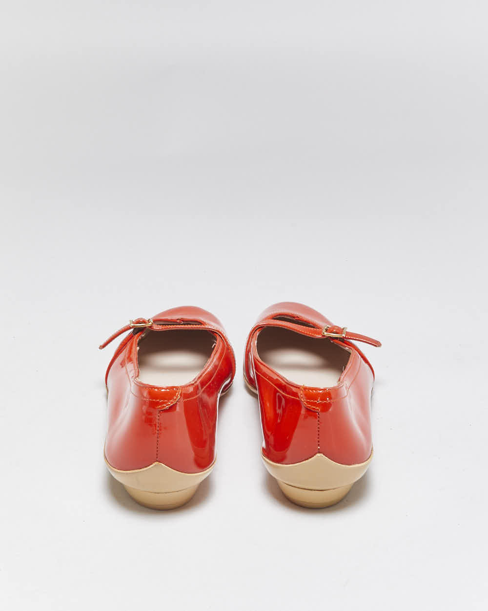 DS Vintage Y2K 00s Salvatore Ferragamo 'Audrey (1954)' Women's Orange Patent Leather Ballet Flats - UK5