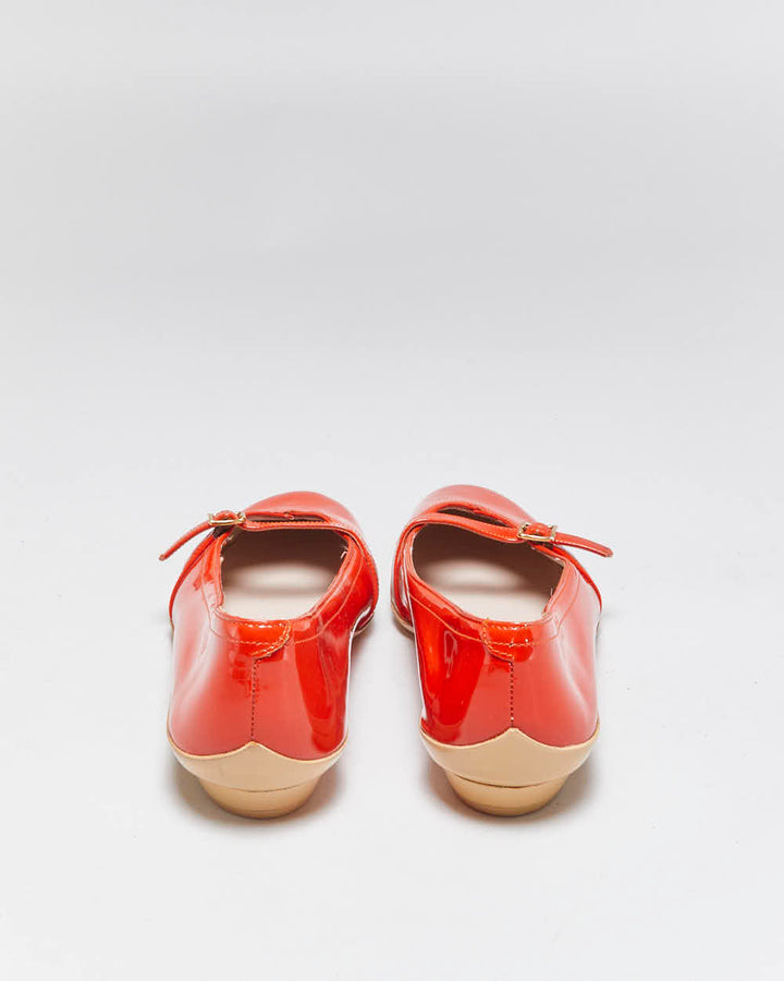 DS Vintage Y2K 00s Salvatore Ferragamo 'Audrey (1954)' Women's Orange Patent Leather Ballet Flats - UK5