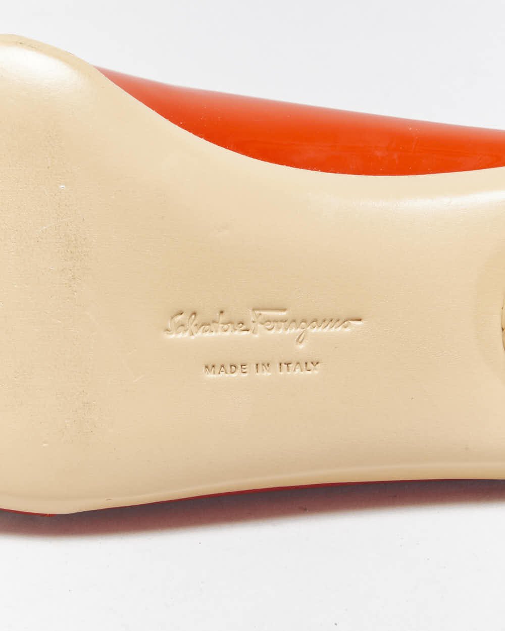 DS Vintage Y2K 00s Salvatore Ferragamo 'Audrey (1954)' Women's Orange Patent Leather Ballet Flats - UK5