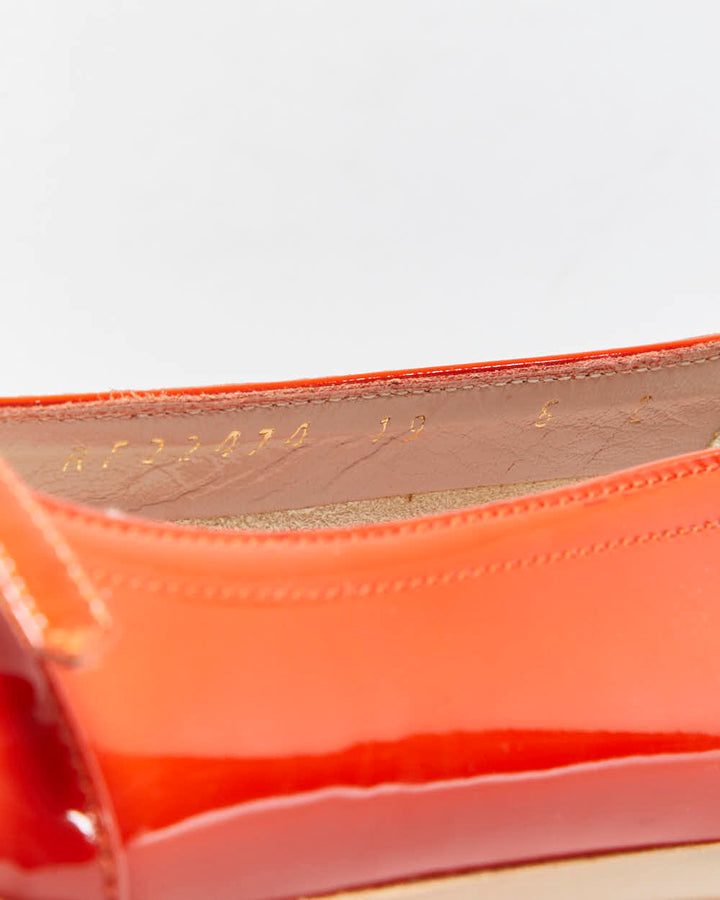 DS Vintage Y2K 00s Salvatore Ferragamo 'Audrey (1954)' Women's Orange Patent Leather Ballet Flats - UK5