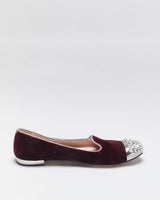 Vintage Miu Miu Women's Bordeaux Velvet Crystal Embellished Smoking Slipper Ballet Flats - UK4.5