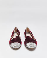 Vintage Miu Miu Women's Bordeaux Velvet Crystal Embellished Smoking Slipper Ballet Flats - UK4.5