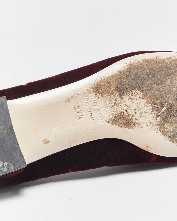 Vintage Miu Miu Women's Bordeaux Velvet Crystal Embellished Smoking Slipper Ballet Flats - UK4.5