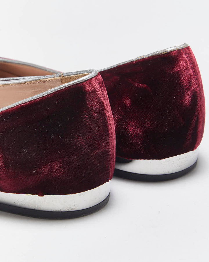 Vintage Miu Miu Women's Bordeaux Velvet Crystal Embellished Smoking Slipper Ballet Flats - UK4.5