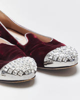 Vintage Miu Miu Women's Bordeaux Velvet Crystal Embellished Smoking Slipper Ballet Flats - UK4.5