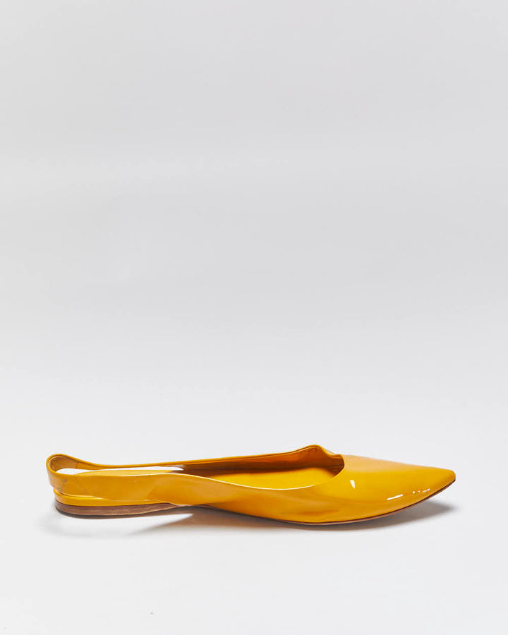 Vintage Miu Miu Women's Mustard Yellow Patent Leather Pointed Toe Slingback Ballet Flats - UK6