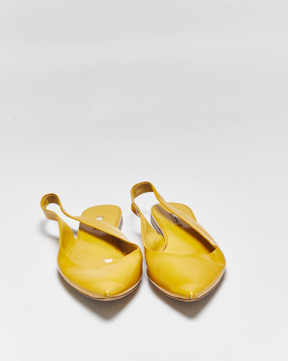 Vintage Miu Miu Women's Mustard Yellow Patent Leather Pointed Toe Slingback Ballet Flats - UK6