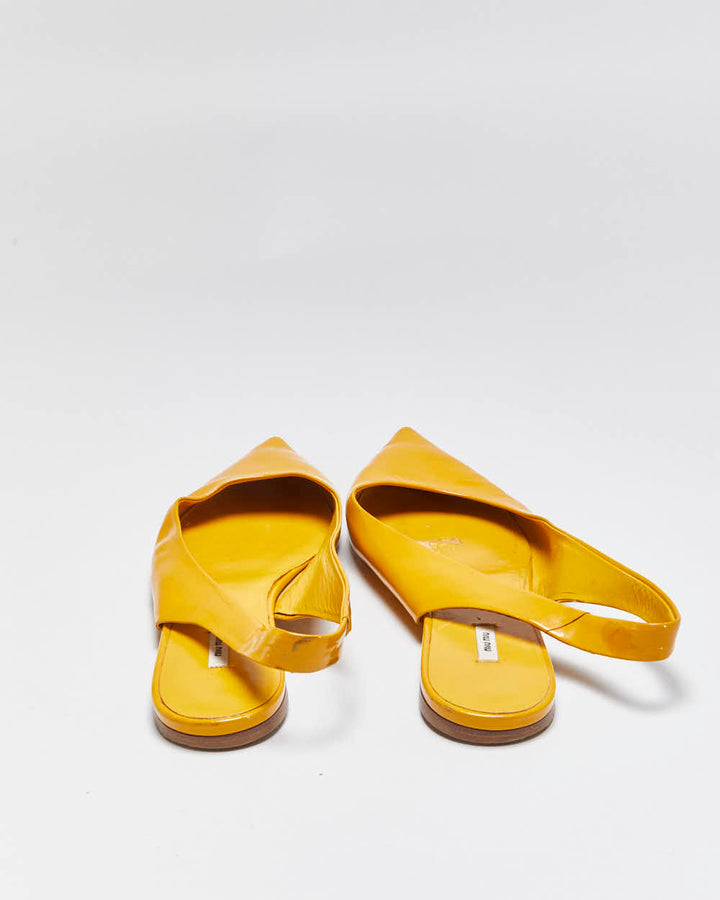 Vintage Miu Miu Women's Mustard Yellow Patent Leather Pointed Toe Slingback Ballet Flats - UK6