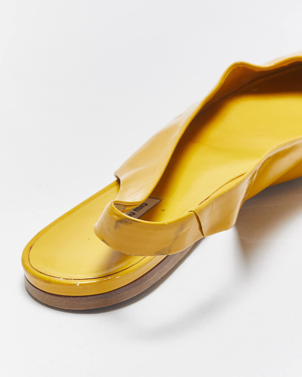 Vintage Miu Miu Women's Mustard Yellow Patent Leather Pointed Toe Slingback Ballet Flats - UK6